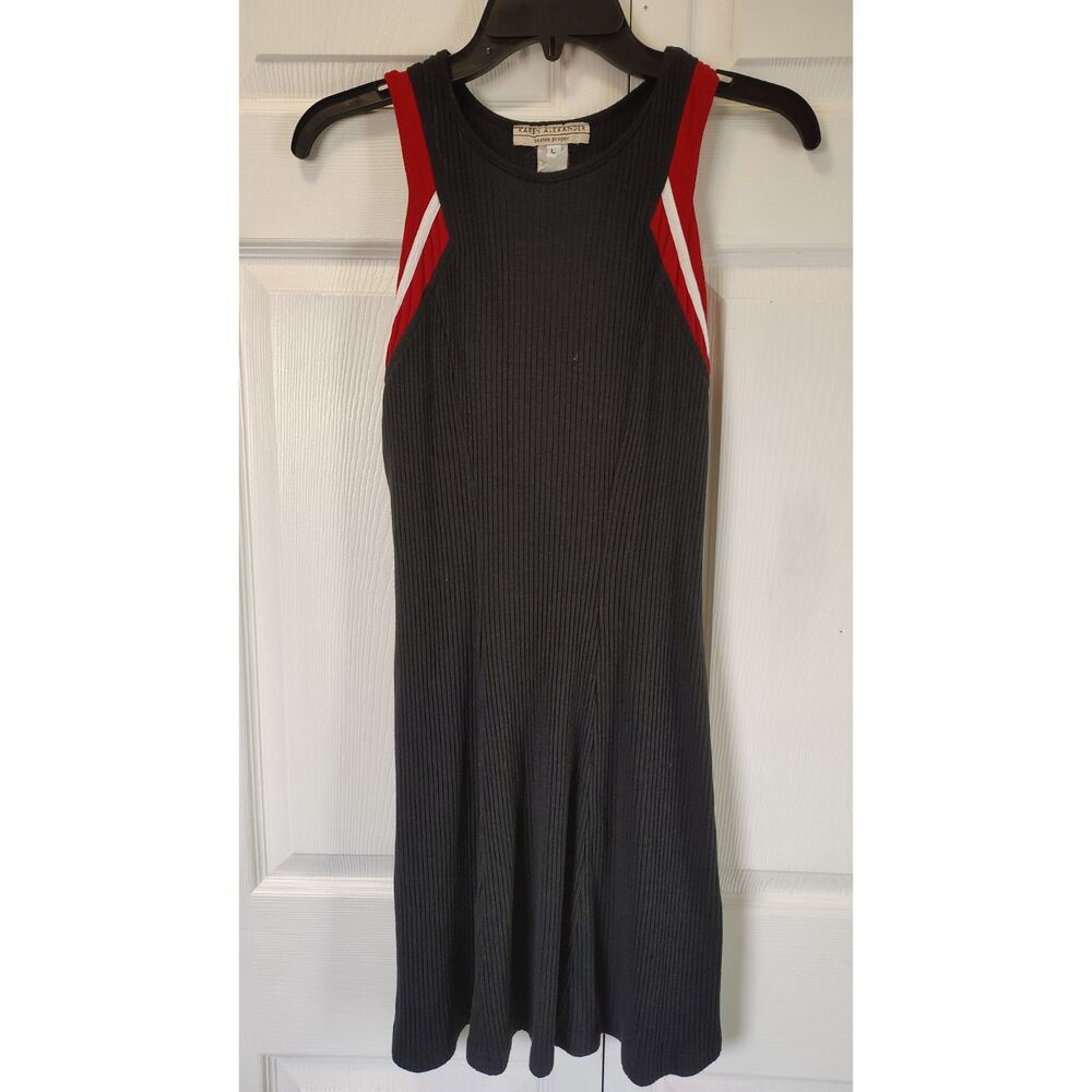Karen Alexander Black Y2K Sleeveless Sporty Knit Mini Dress Large